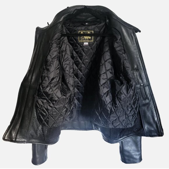 US Made Co Black Leather Jacket Padded Heavy Motorcycle Biker Mens 40 Medium - Picture 8 of 16